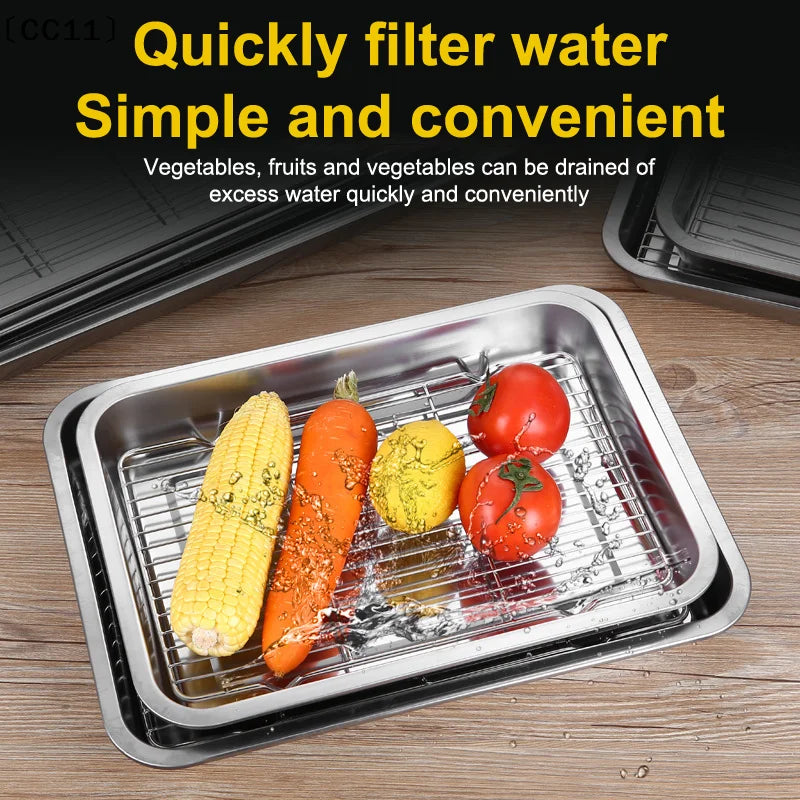 Stainless Steel Baking Tray Removable Cooling Rack Non-stick BBQ Pan Qme