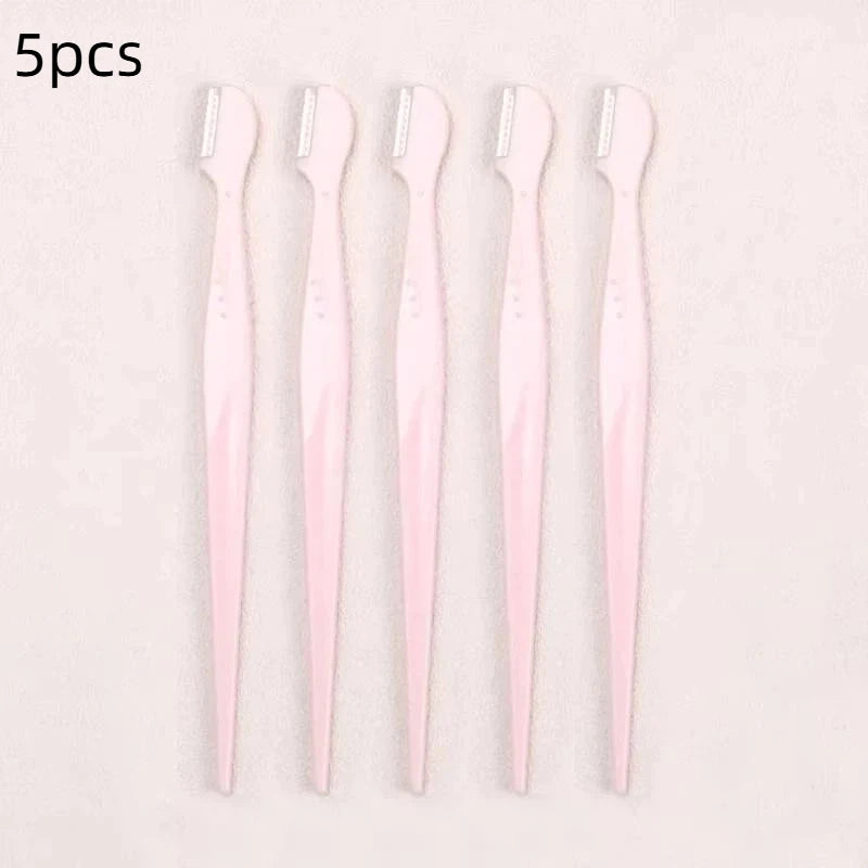 Precision Straight Handle Eyebrow Trimmers 2 3 Round Head Grooming Qme 5pcs Light pink