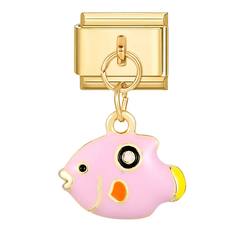 2025 Women Gift Fish Dolphin Fruits Mushroom Italian Charms Links Beads Fit 9mm Stainless Steel Modular Modular Bracelet Jewelry Qme Style 2