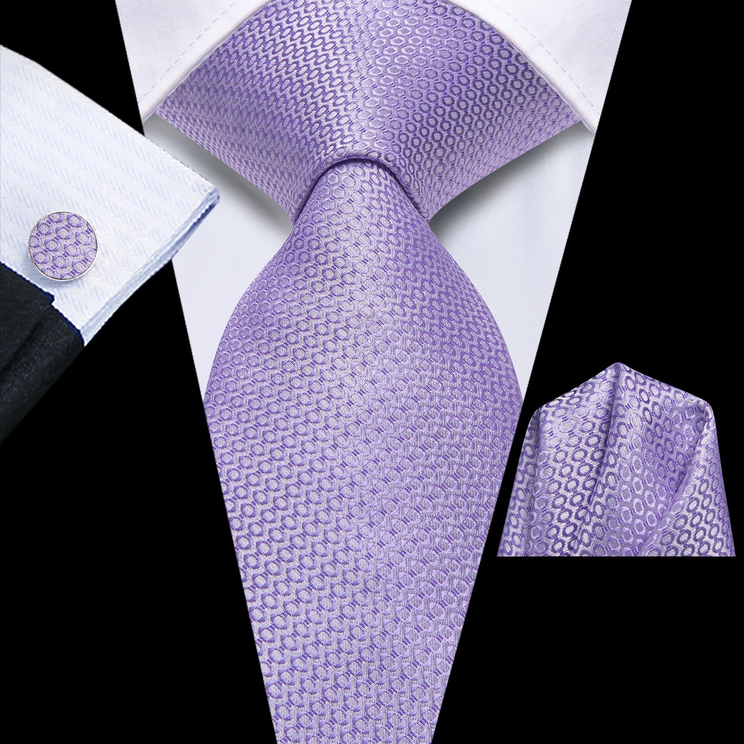 Hi-Tie 3pcs Mens Tie Purple Floral Stripes Solid Necktie Pocket Square Cufflinks Set Wedding Formal Casual Office Party Qme LDSN3921