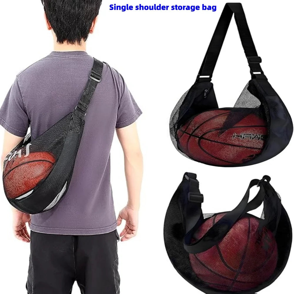 Single Shoulder Crossbody Single Ball Storage Bag Basketball Soccer Volleyball Anti-Tear Training and Fitness Mesh Zipper Bag Qme