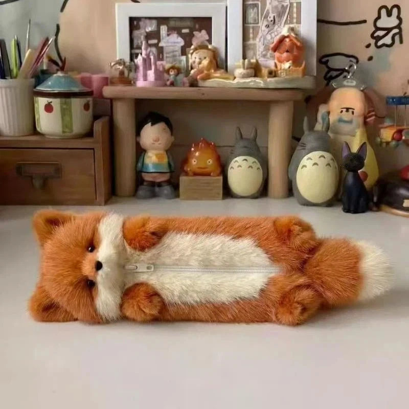 Cute Cartoon Plush Pencil Case Animal Zipper Bag Students Stationery Qme