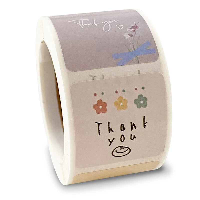 Cute Cartoon Floral Thank You Stickers Holiday Birthday Wedding Party Qme 1roll Multicolor