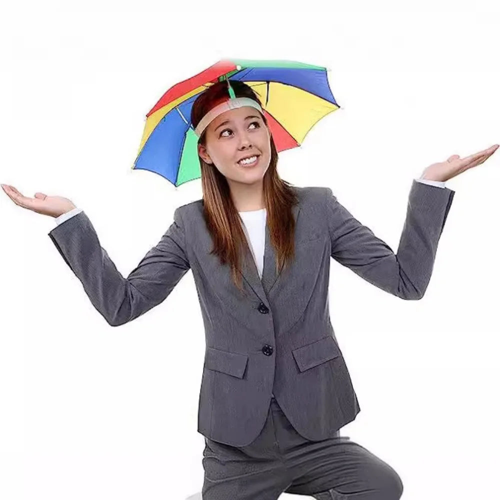 Head Wearing Type Umbrella Hat Anti-UV Windproof Rain Gear Foldable Fishing Sunshade Umbrella Hat Camping Beach Head Cap Qme