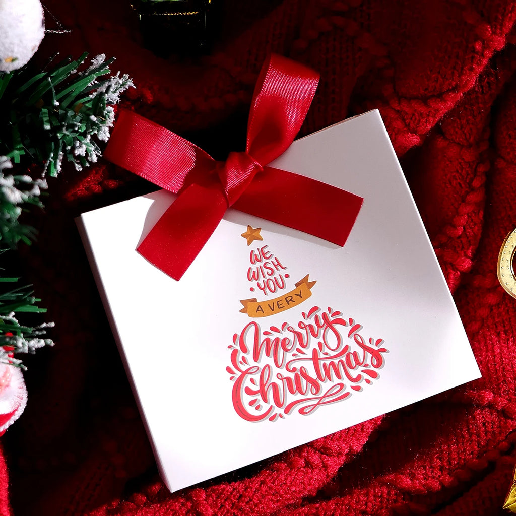 Pack of 10 Festive Christmas Mini Gift Bags with Ribbons - Colorful Design Featuring Christmas Tree, Santa and Merry Christmas W Qme