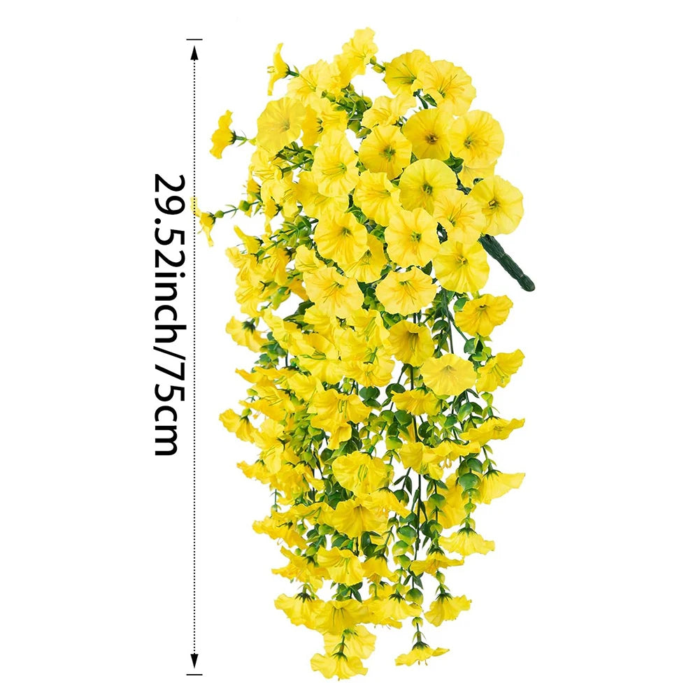 1pc 29.52" Artificial Fake Morning Glory Hanging Flowers UV Resistant Realistic Hanging Petunias Plants For Garden Wedding Decor Qme yellow