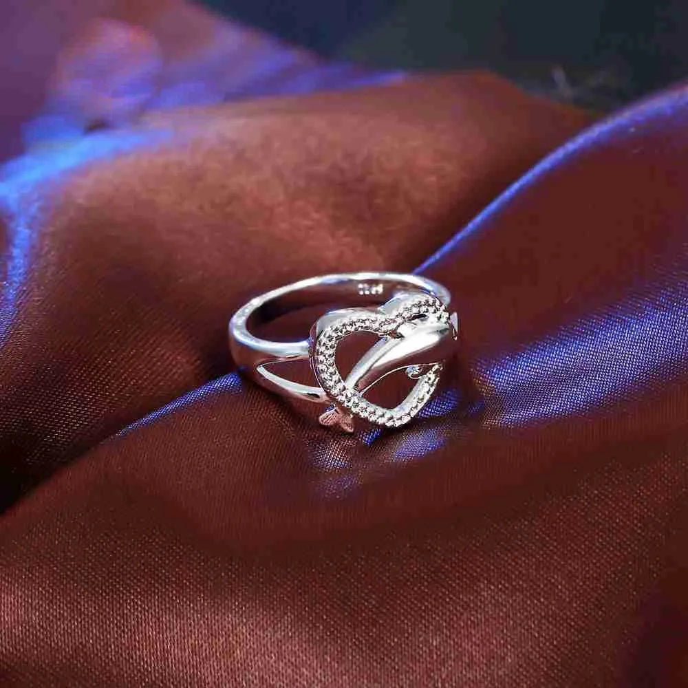 Dolphin Hollow Heart Low Key Exquisite Design Active Female Girl 100% 925 Sterling Silver Color Jewelry Accessories Rings Qme