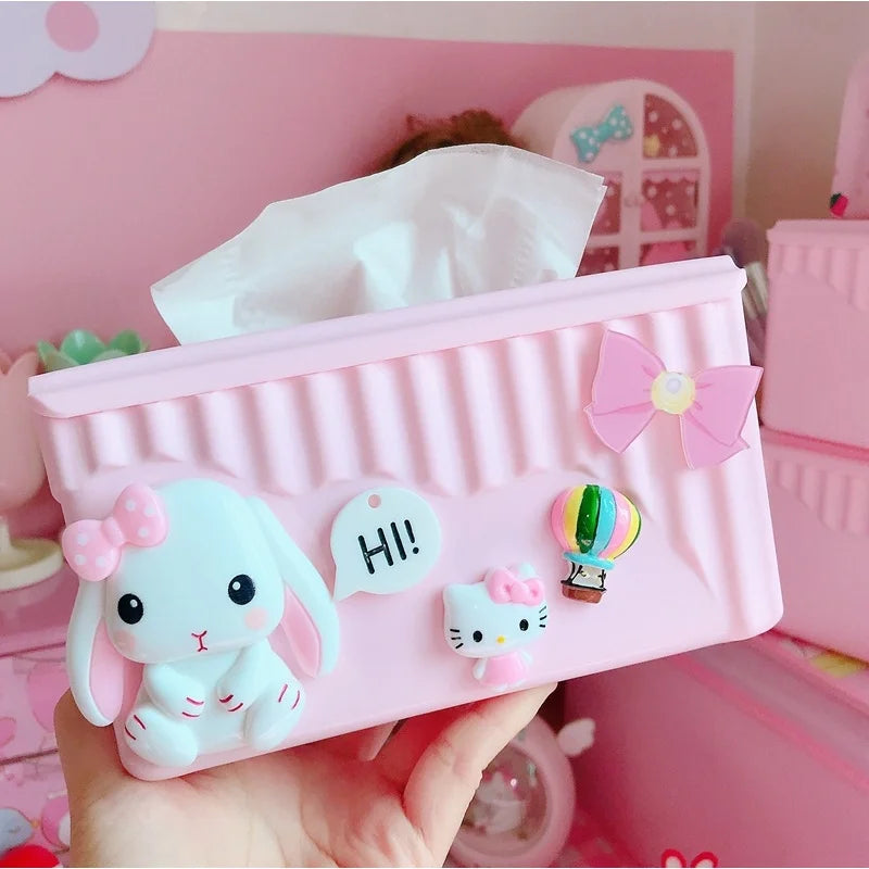 Hello Kitty Pink Creative and Cute Tissue Box Bathroom and Household Tissue Holder, Living Room Plastic Napkin Holder Qme