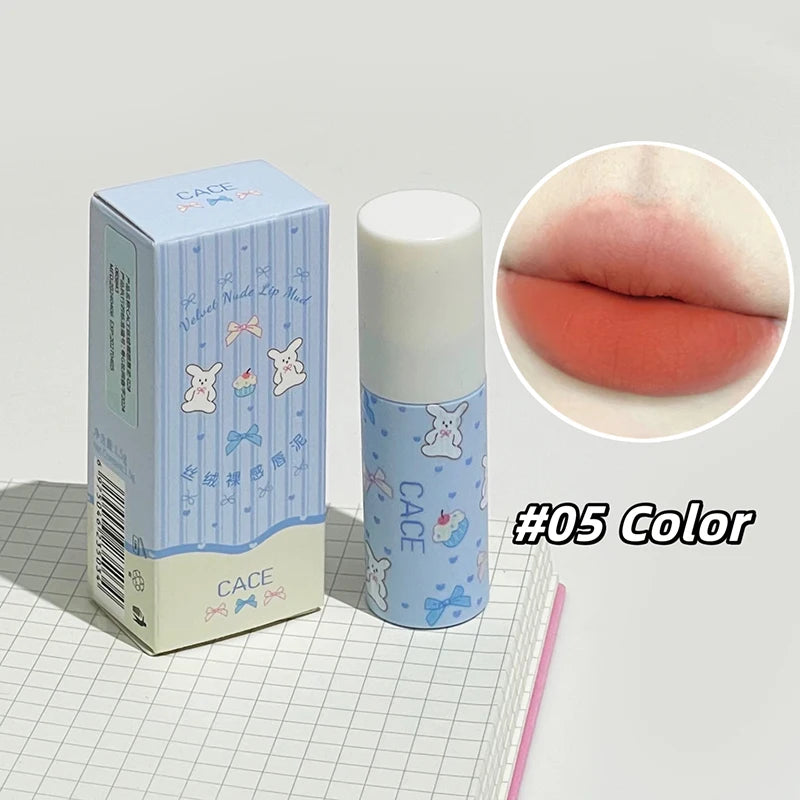 CACE Sexy Red Matte Velvet Lipgloss Waterproof Liquid Lipstick Nude Lip Mud Clay Peach Lip Tint Makeup Lip Glaze Cosmetics Qme 05