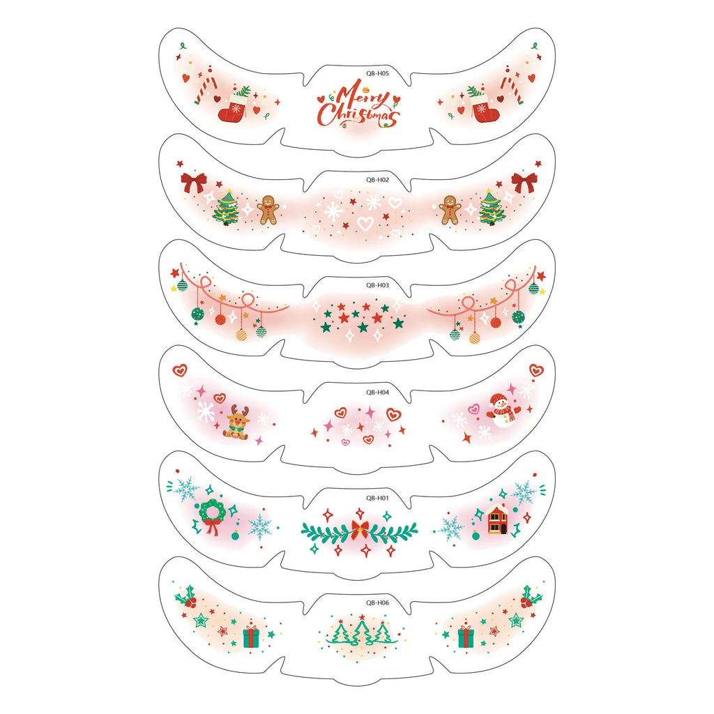 Pink Christmas Face Tattoo Stickers Snowflakes Deer Stars Heart Qme 6pcs