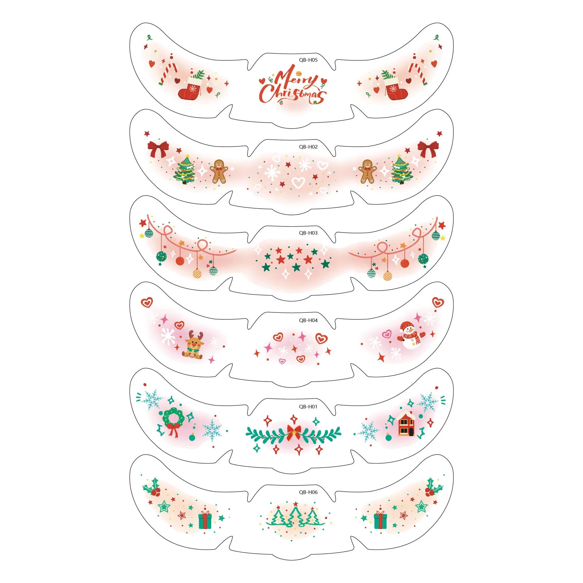 Pink Christmas Face Tattoo Stickers Snowflakes Deer Stars Heart Qme 6pcs