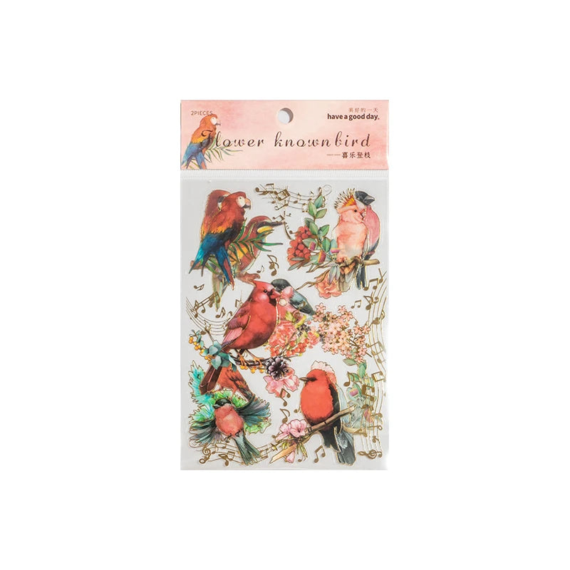 2 pcs/lot Bronzing Flowers birds flat Stickers colorful bird Decorative sticker Diy Scrapbooking material Craft Supplies Qme