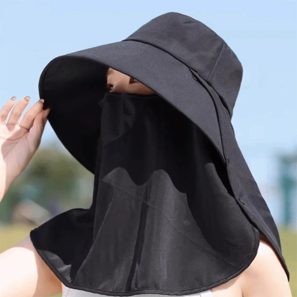 Wide Brim Sunscreen Fisherman Hat Lightweight Full Face Cover Qme