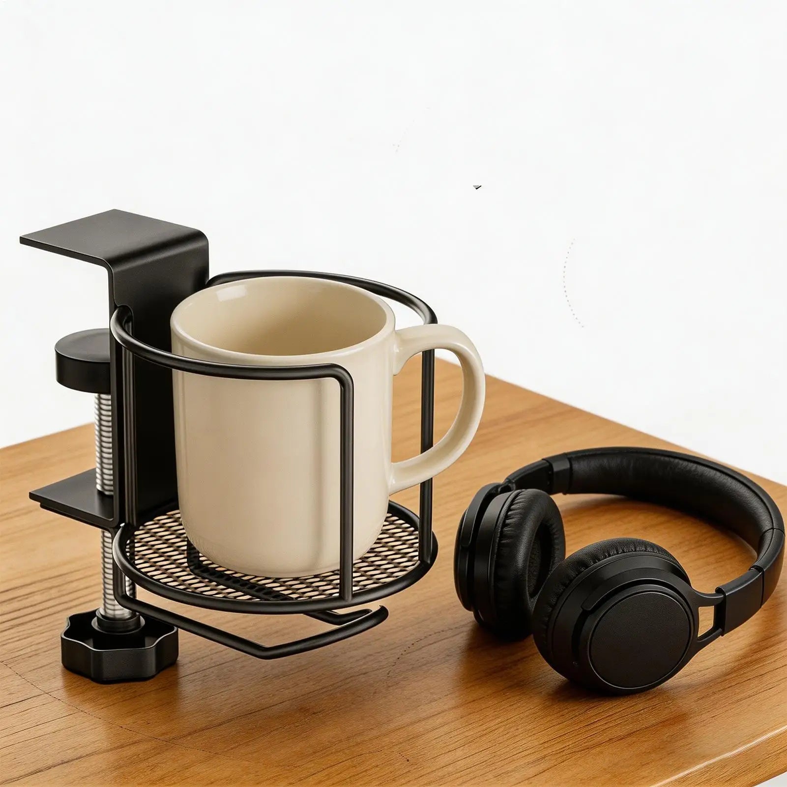 Cup Holder Desk 2-in-1 Drinks Mount Headphone Hanger Tabletop Desktop Qme