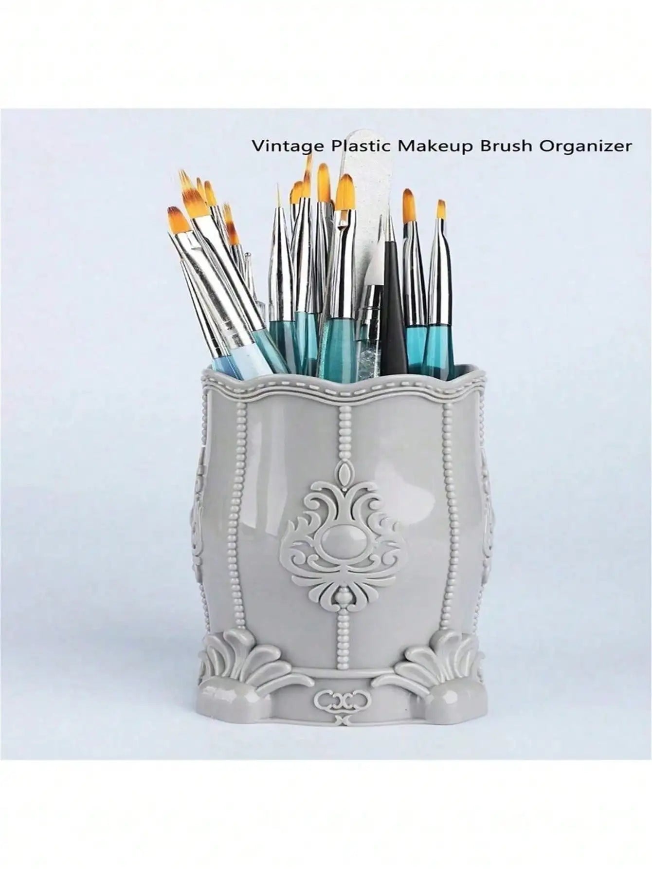 Art Storage Box Plastic Makeup Brush Cleaner Pen Holder Lipstick Qme grey