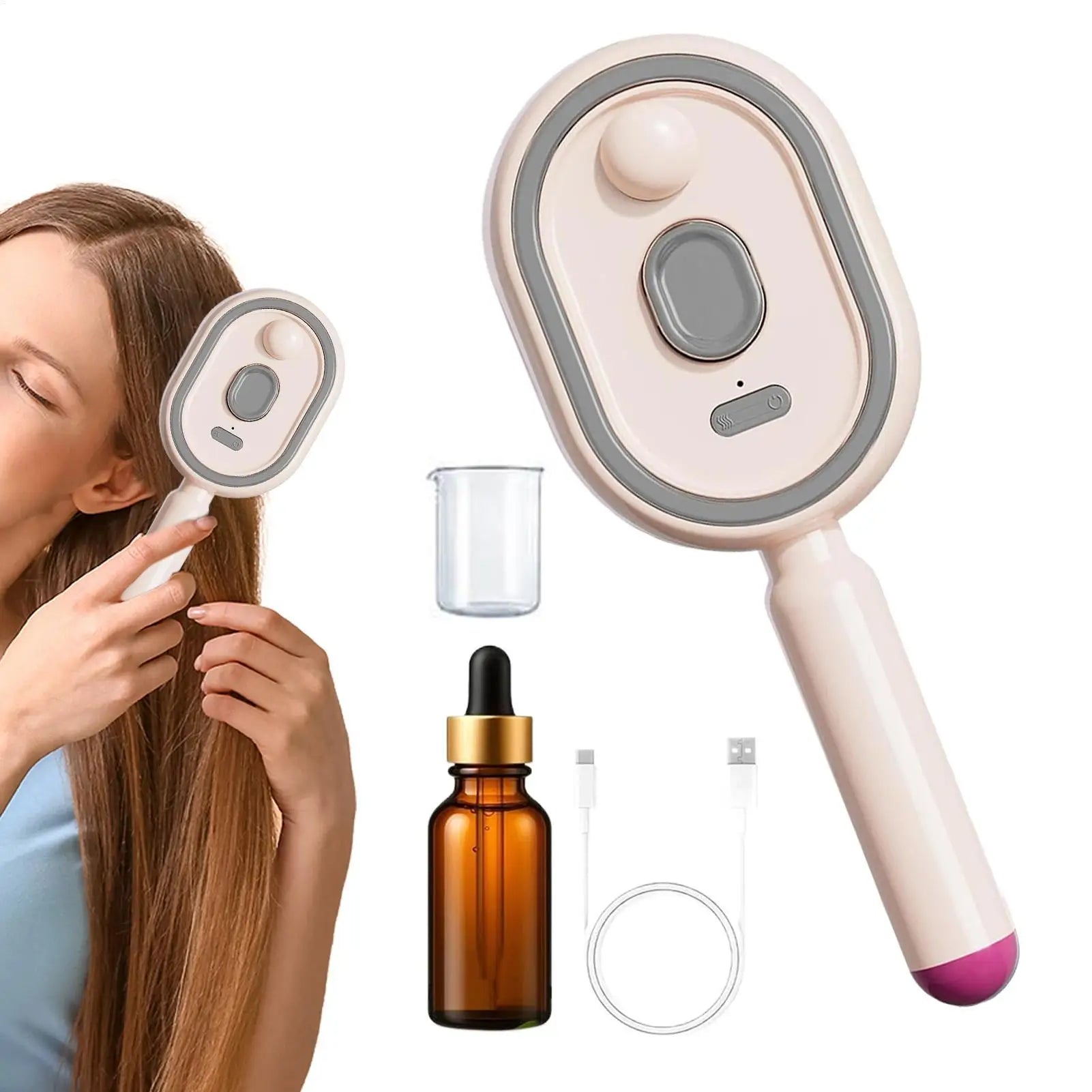 Steam Brush for Hair Rechargeable Detangling Comb with Oil Measuring Cup Steam Straightener Brush for Home Smoothing Curly Thick Qme