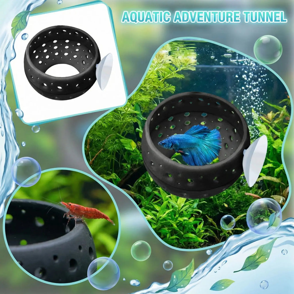 Betta Bulb Hide Tunnel Aquarium Fish Hideout with Suction Cup Shrimp Cave Aquarium Decor Fish Guppy Hiding Resting Supplies Qme Black One Size