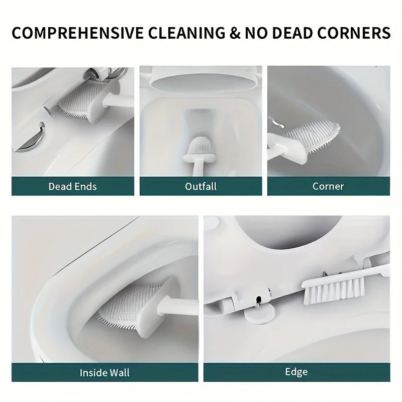 1 Set of 2 Toilet Brushes and 1 Toilet Seat, Wall-mounted Toilet Brush,Silicone Soft Toilet Brush Head, Long-handle Toilet Brush Qme