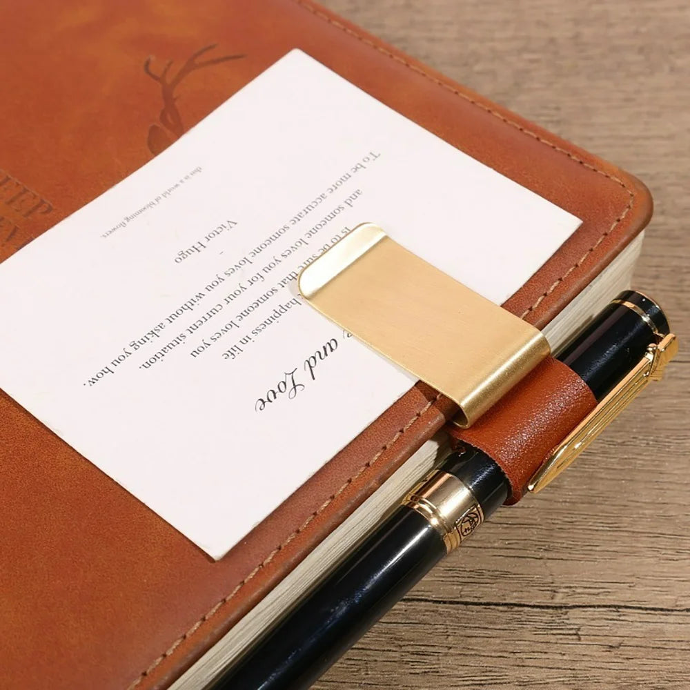 Retro Metal Leather Pen Clip Stainless Steel Pen Holder for Travelers Notebook Diary Portable Office School Paper Folder Access Qme