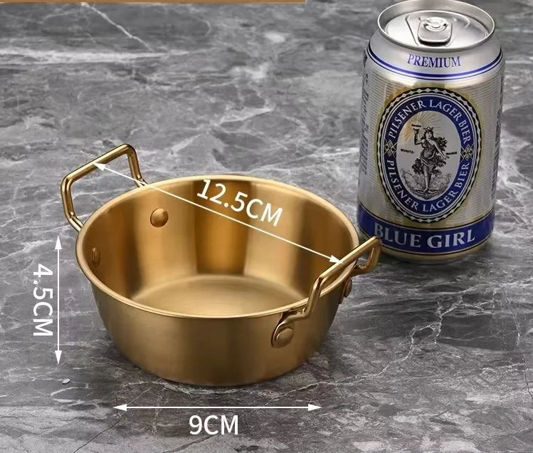 304 Stainless Steel Double Ear Snack Plate Gold and Silver Seasoning Sauce Dipping, Pickle Plate Qme Gold