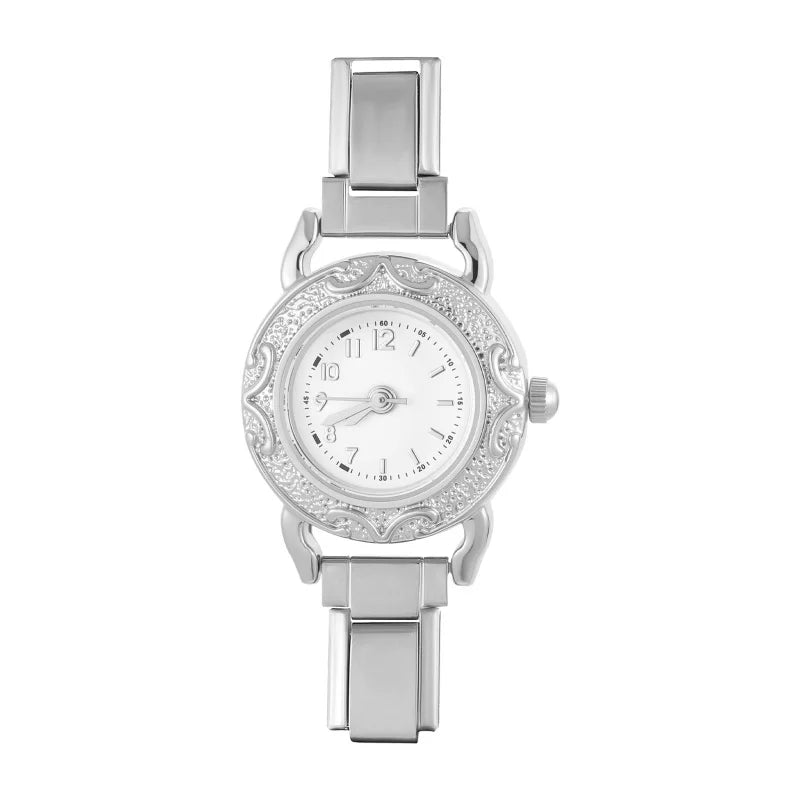 Y2K High Quality Rotating Zircon Round Shape Stainless Steel Watch Bracelet Women'S 9mm DIY Italian Charm Bangle Jewelry Gifts Qme S 33