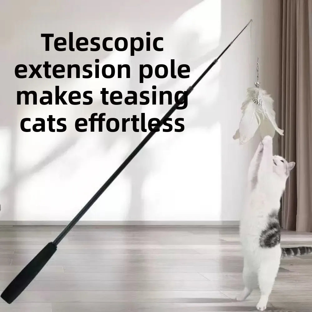 Durable 1.8M 4-Section Telescopic Cat Teaser Wand Catnip Interactive Fishing Rod Toy for Kitten Pet Plaything Qme