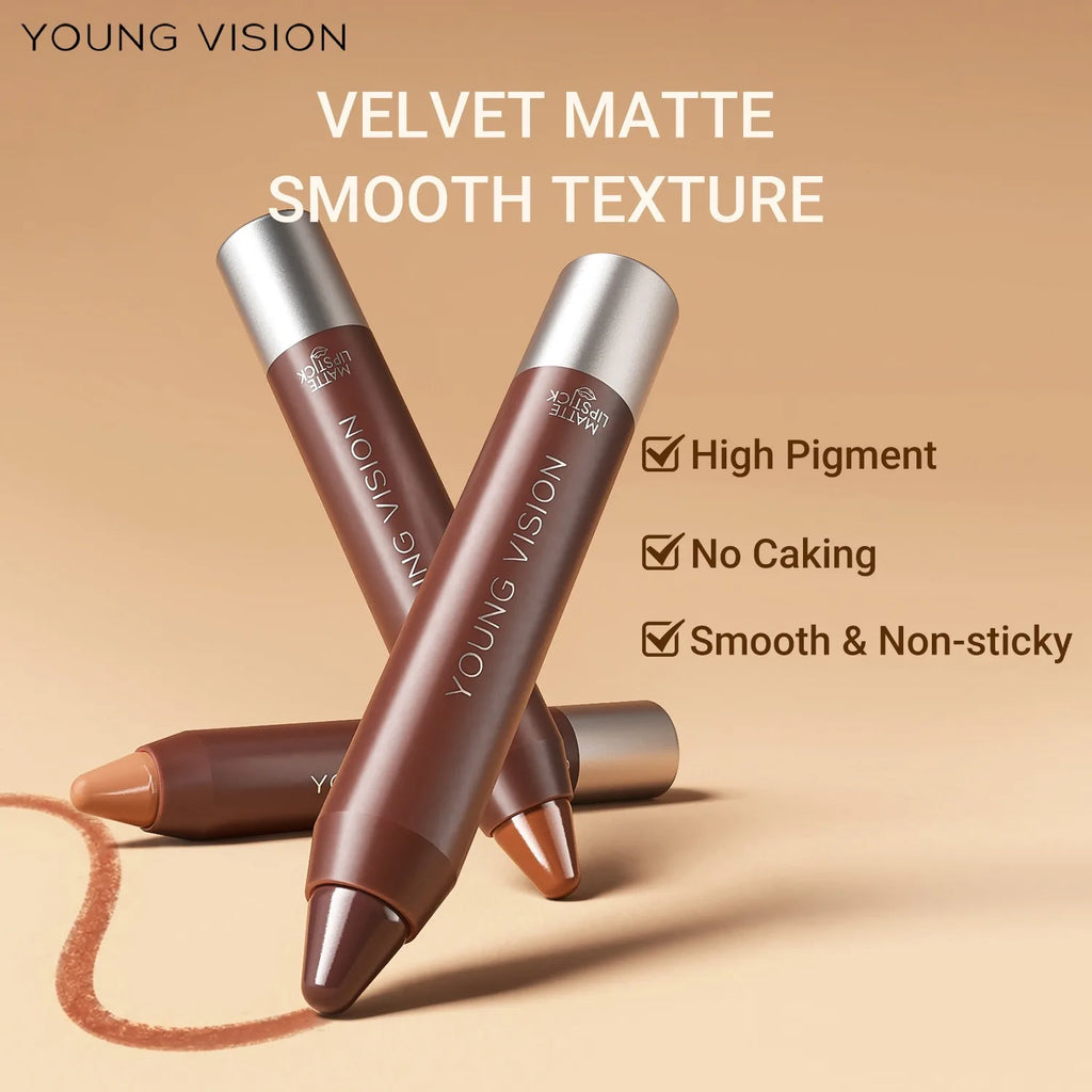 3-in-1 Matte Lip Pencil Crayon, Chocolate Brown Velvet Smooth Lip Liner, LongLasting Waterproof Lipstick for Ombre Gradient Lips Qme