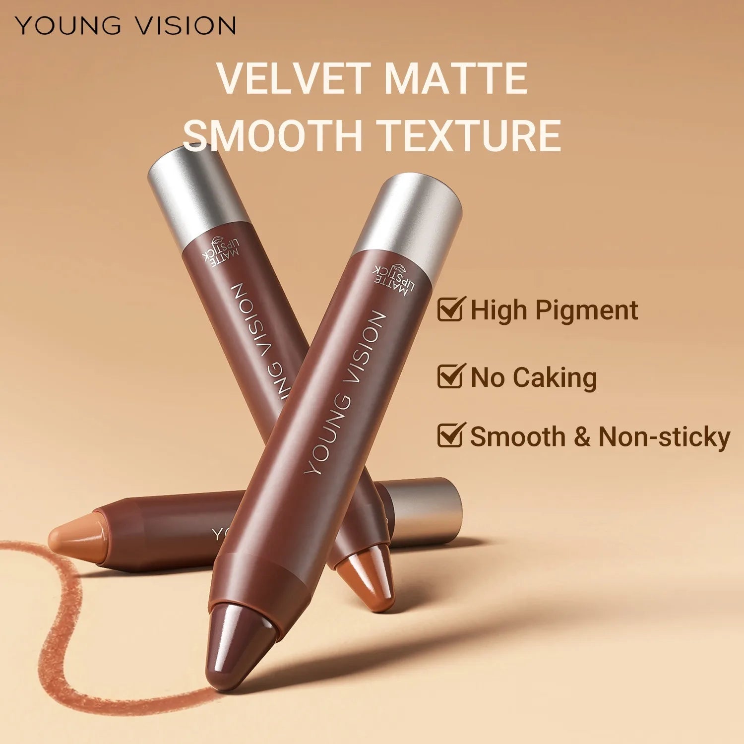 3-in-1 Matte Lip Pencil Crayon, Chocolate Brown Velvet Smooth Lip Liner, LongLasting Waterproof Lipstick for Ombre Gradient Lips Qme