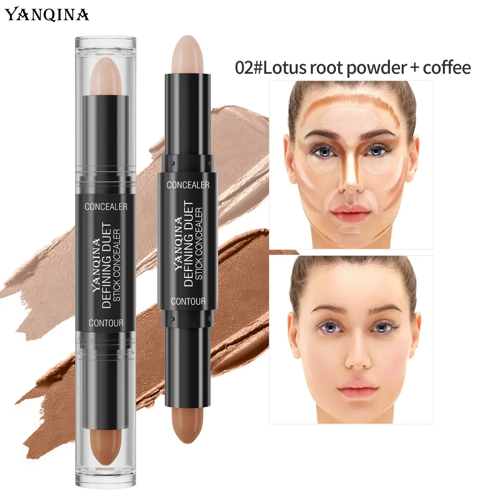 Contour Stick Duo, Double-Ended Highlight and Shadow Cream, Waterproof Full Coverage Concealer, Natural Finish Makeup for All Sk Qme 8526-2