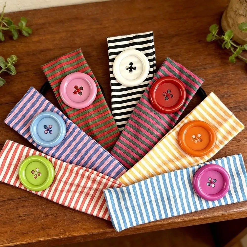 Dopamine Style Sports Striped Printed Headband Oversized Button Stretch Fabric Yoga Headband Vintage Polyester Fitness Hairband Qme