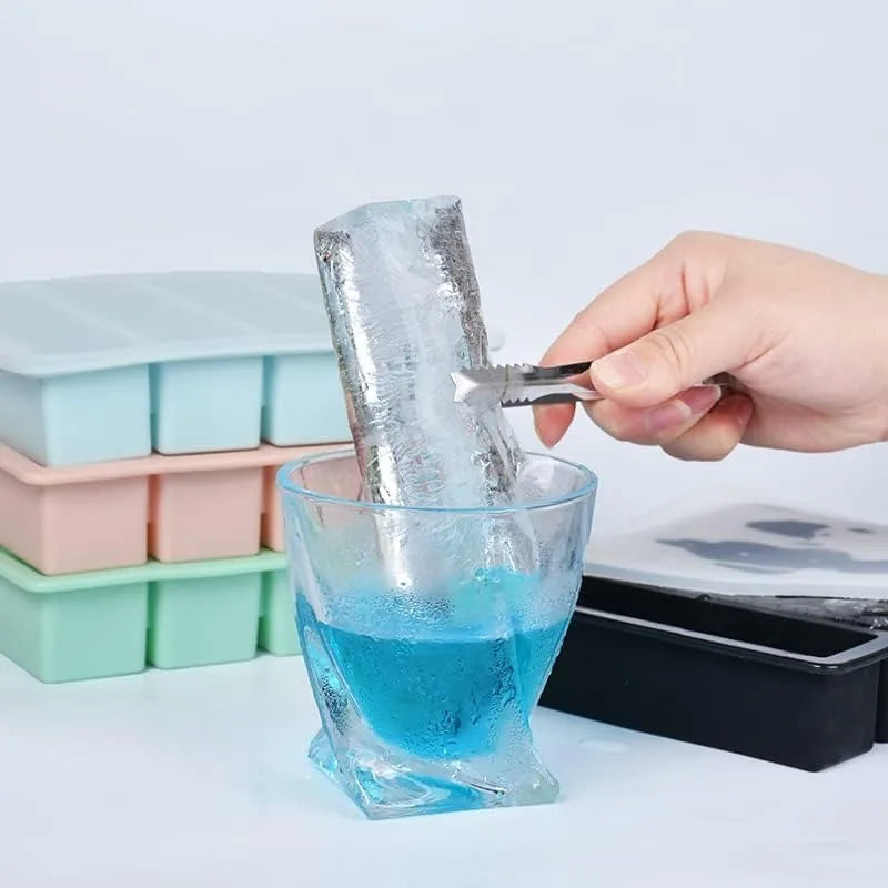4 Grid Rectangular Silicone Ice Cube Mold with Lid Household Food Grade Ice Grid Tray Whiskey Ice Box Qme