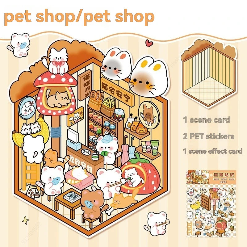 DIY 3D Landscaping Stickers Miniature Scene Cabin Scene Stacking Pasting Hand Account Cute Gift for Kid Child Qme Pet shop