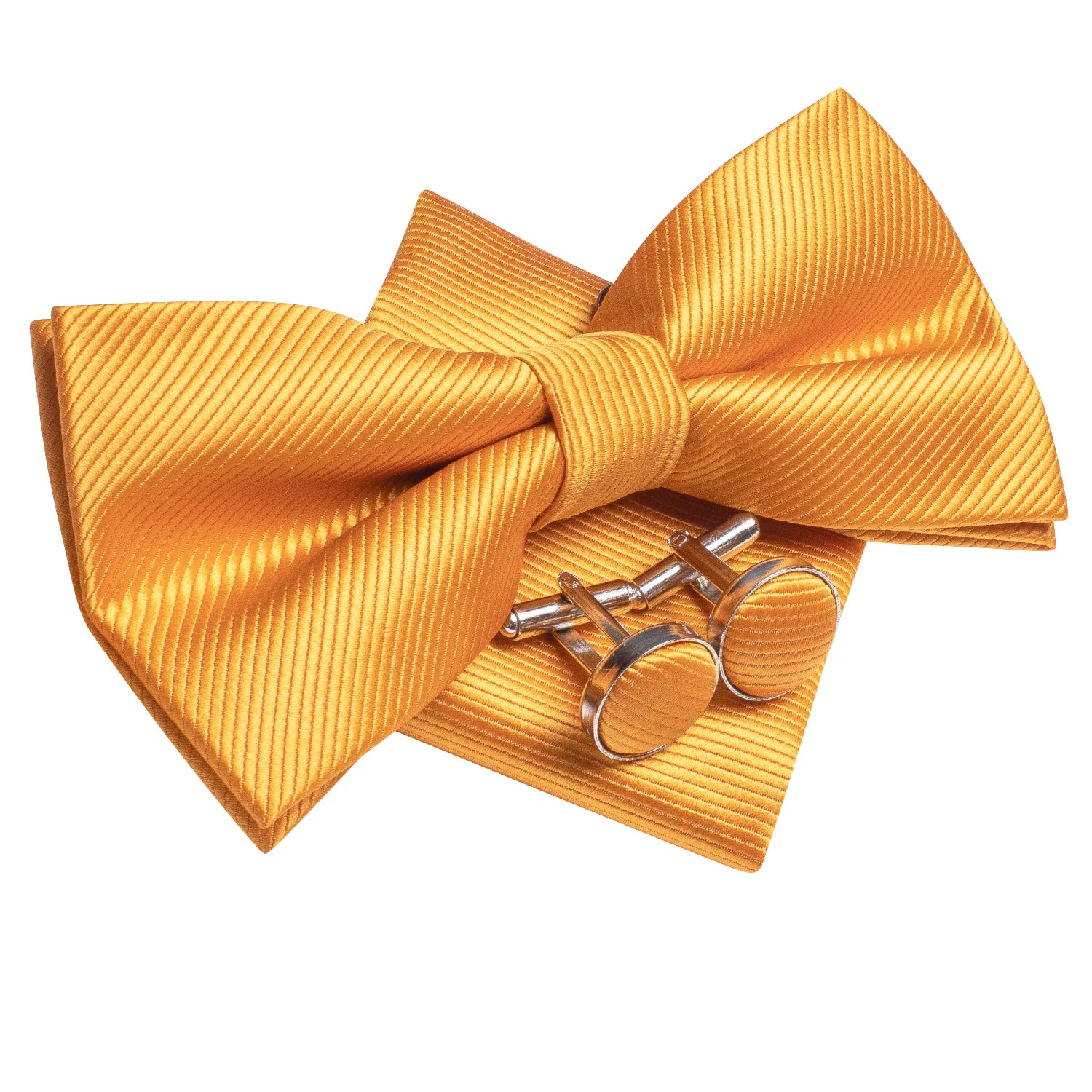 Hi-Tie Men's Bow Tie Handkerchief Cufflinks Set Monochrome Solid Stripe Pre-Tied Wedding Business Qme LH-0592