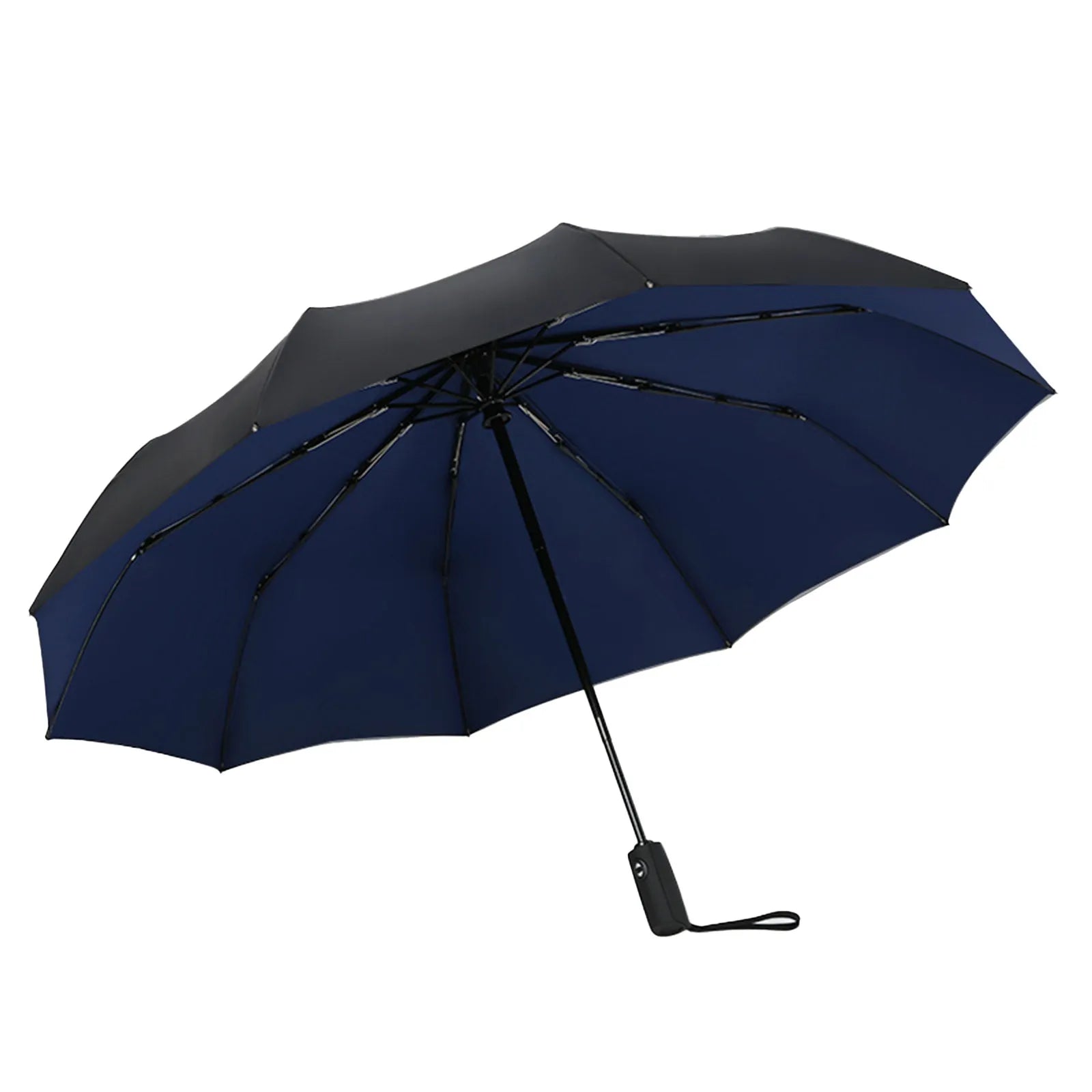 10 Bone Solid Color Automatic Umbrella Thick and Durable Keel Fold Umbrella UV Resistant Folding Umbrella Household Necessities Qme Blue
