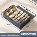 Underwear Storage Box Cotton And Linen Six-compartment Compartment With Lid Underwear Box With Compartments Drawer Style Qme Navy blue 17grid