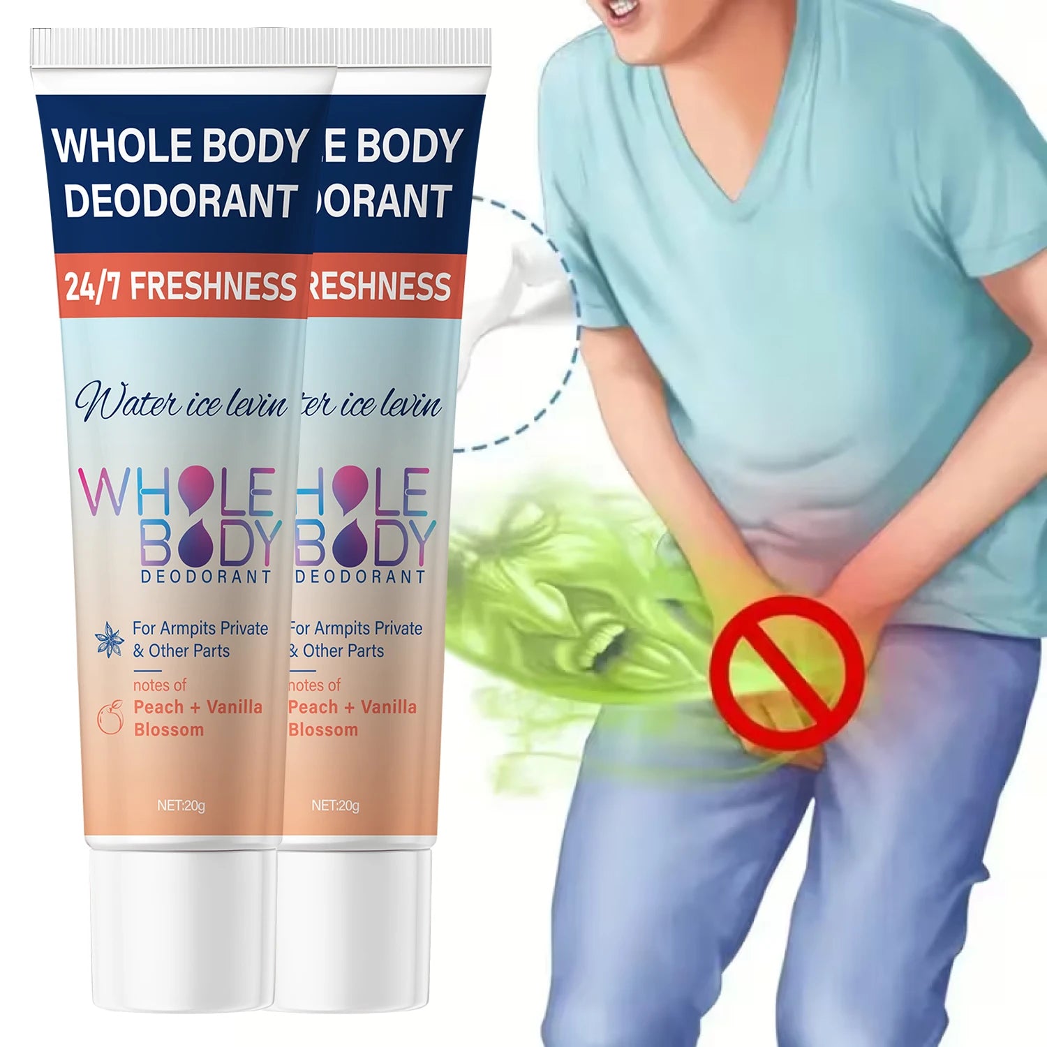 24/7 Freshness Whole Body Deodorant for Armpits & Private Parts with Hyaluronic Acid & Peach Vanilla Scent. Qme
