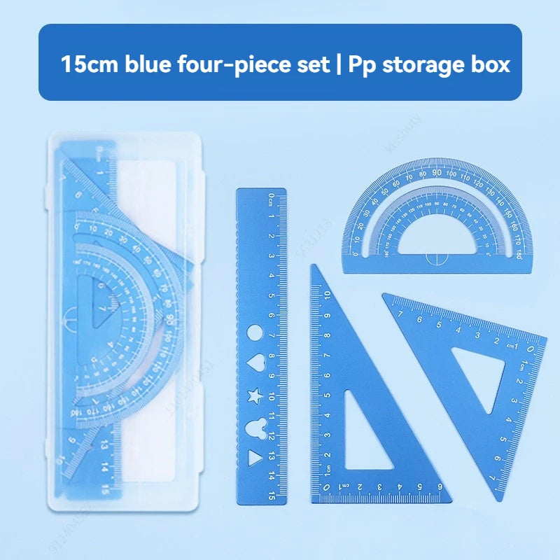 4 In 1 Aluminum Alloy Ruler Stationery Set Aluminum Alloy Multifunctional Combination Ruler for Drawing Ruler Set Qme blue