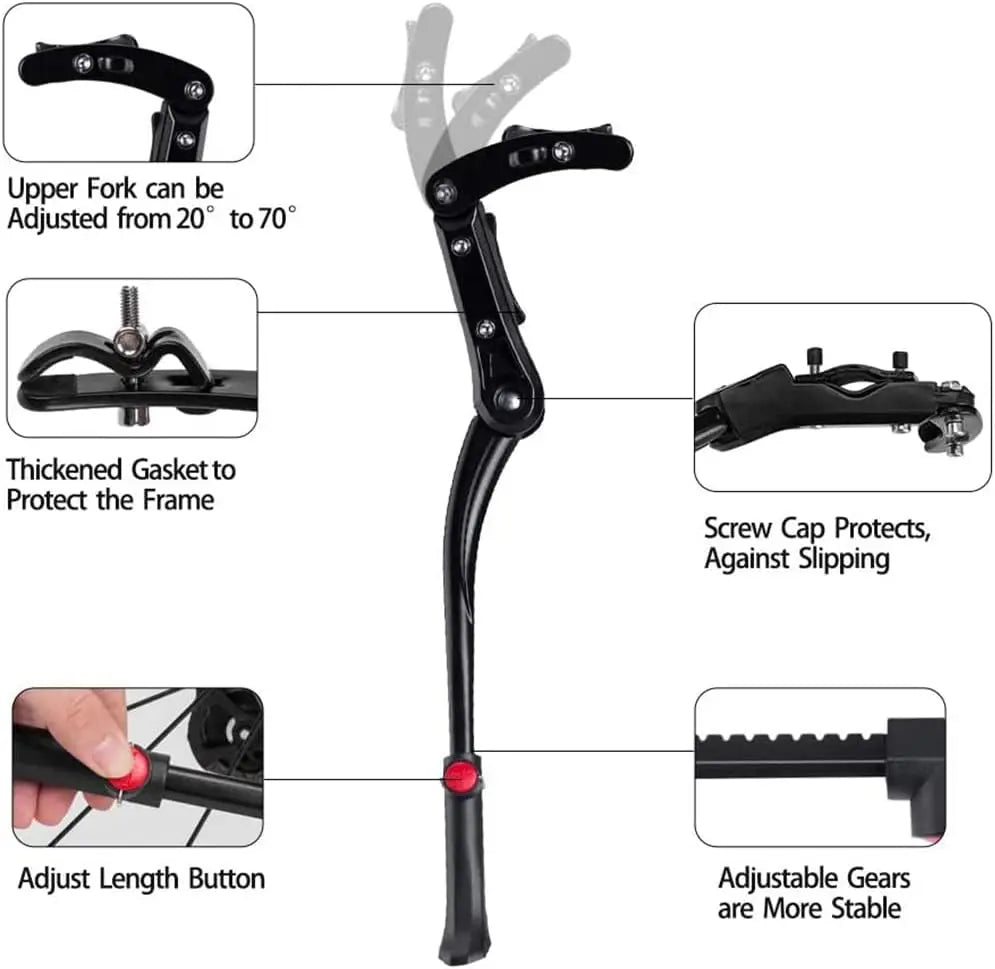Adjustable Bicycle Kickstand, Aluminium Alloy, Universal Rear Bike Kickstand for 24 inch to 29 inch Mountain Bike and Road Bike Qme