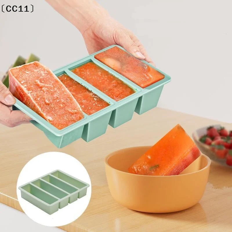 Food Storage Ice Cube Mold Giant Silicone Freezer Trays Lid 4-Cubes Qme