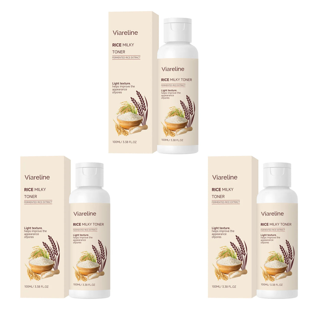 Viareline Rice Milky Toner Anti Dryness Repair Barrier Soothing Qme 3 X 100ml Boxed