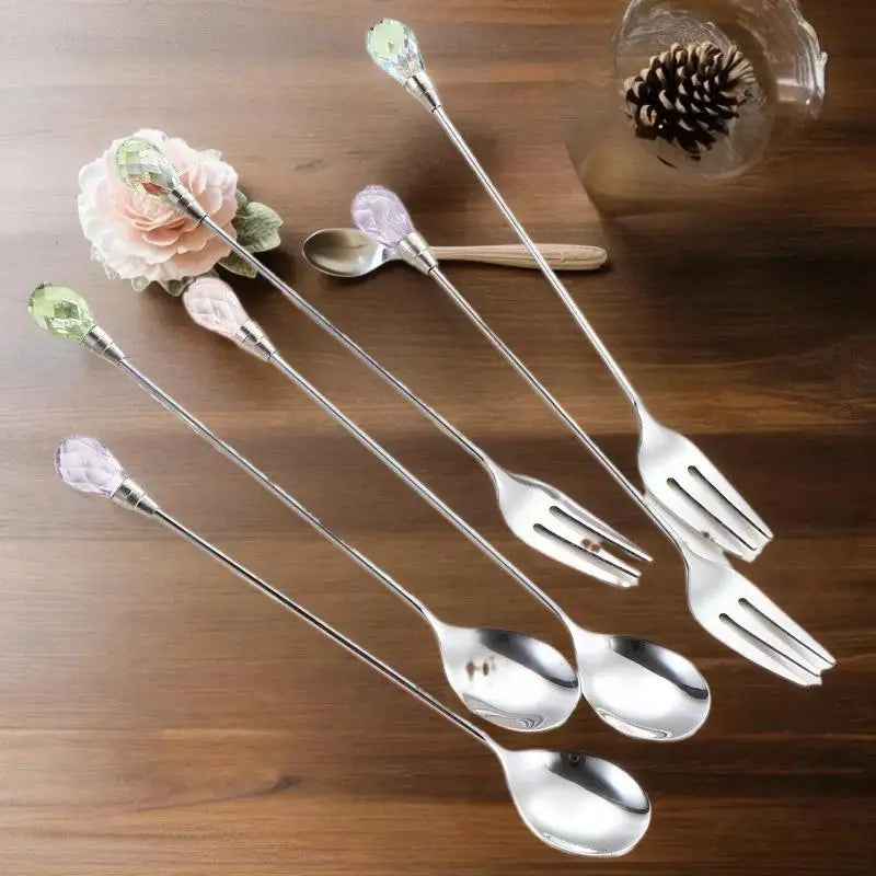 Dessert Ice Cream Coffee Cocktail Crystal Spoon Long Handle Teaspoon Qme