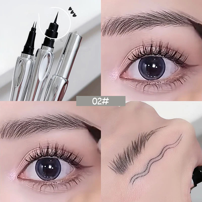 Ultra-fine 2 Point Eyebrow Pencil Liquid Wild Eyebrow Tattoo Easy To Grip Pen Waterproof 2 Fork Silkworm Brow Pen Eyes Makeup Qme 02 Grey Brown