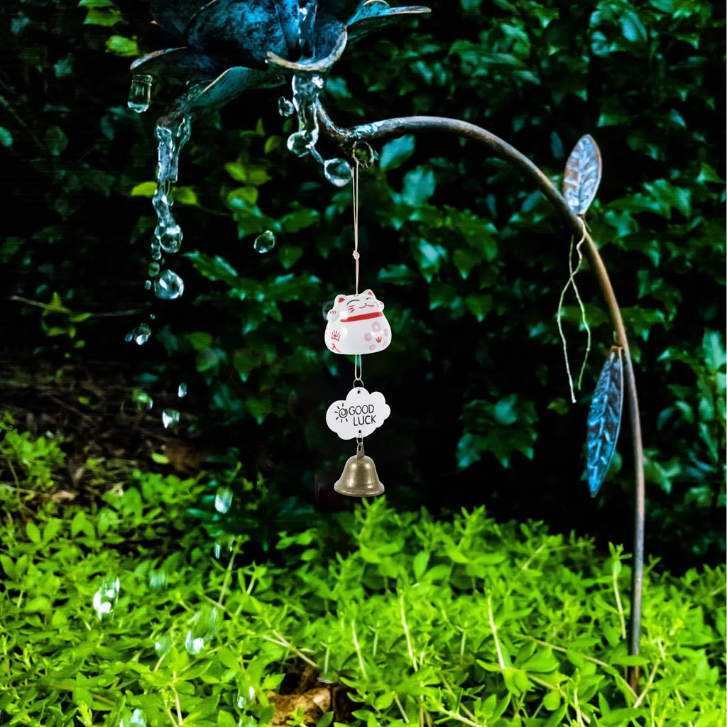 Ceramic Japanese Maneki-Neko Wind Chime Outdoor Garden Patio Balcony Decoration Handmade Good Luck Charm Soothing Bell Sound Qme