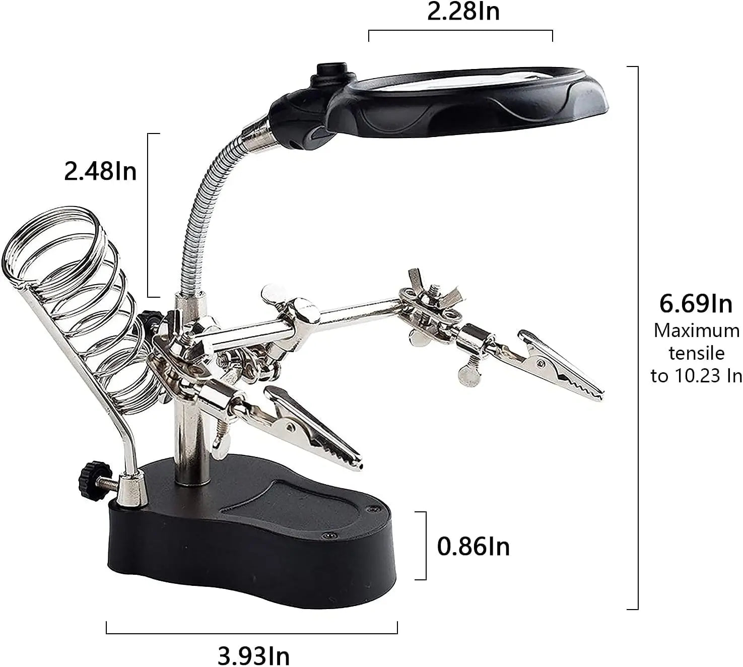 Desktop Magnifying Glass Soldering Station, Adjustable Helping Hands 3.5X 12X Magnifier with LED Light and Alligator Clips Qme