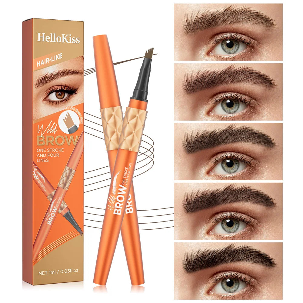 5 Colors 1PC 4 Forks Tip Eyebrow Pen Waterproof Sweatproof Liquid Microblading Eyebrow Pencil Natural Brow Makeup Qme