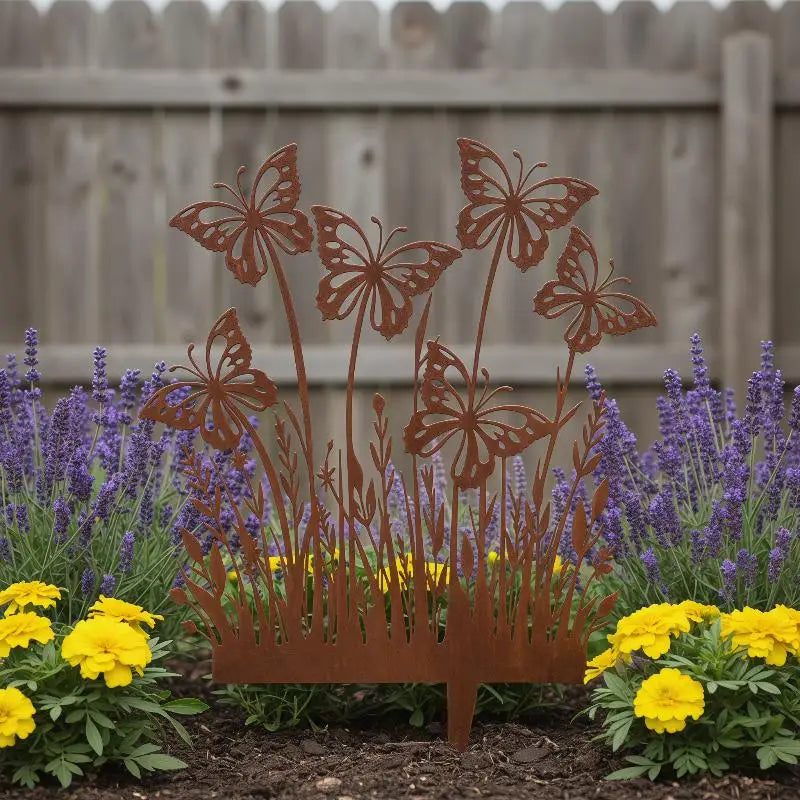 1 Patina Finish Outdoor Decor Rustic Metal Garden Stake Butterfly Qme