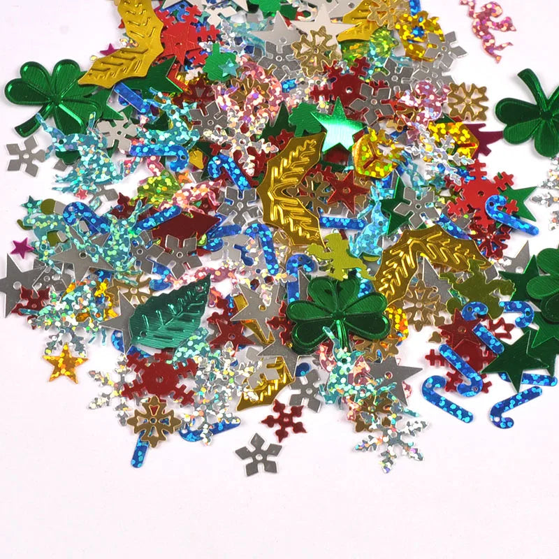 20g 9-27mm Mixed Pattern Snowflakes/Christmas Leaves/Stars PVC Confetti Sequins Table New Year Party Supplies Decoration c3764 Qme