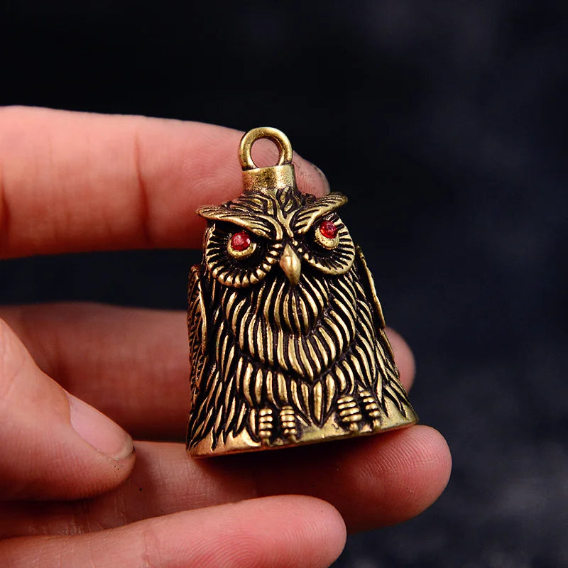 Vintage Owl Bell Keychain Brass Car Key Chain Pendant Small Men Women Qme
