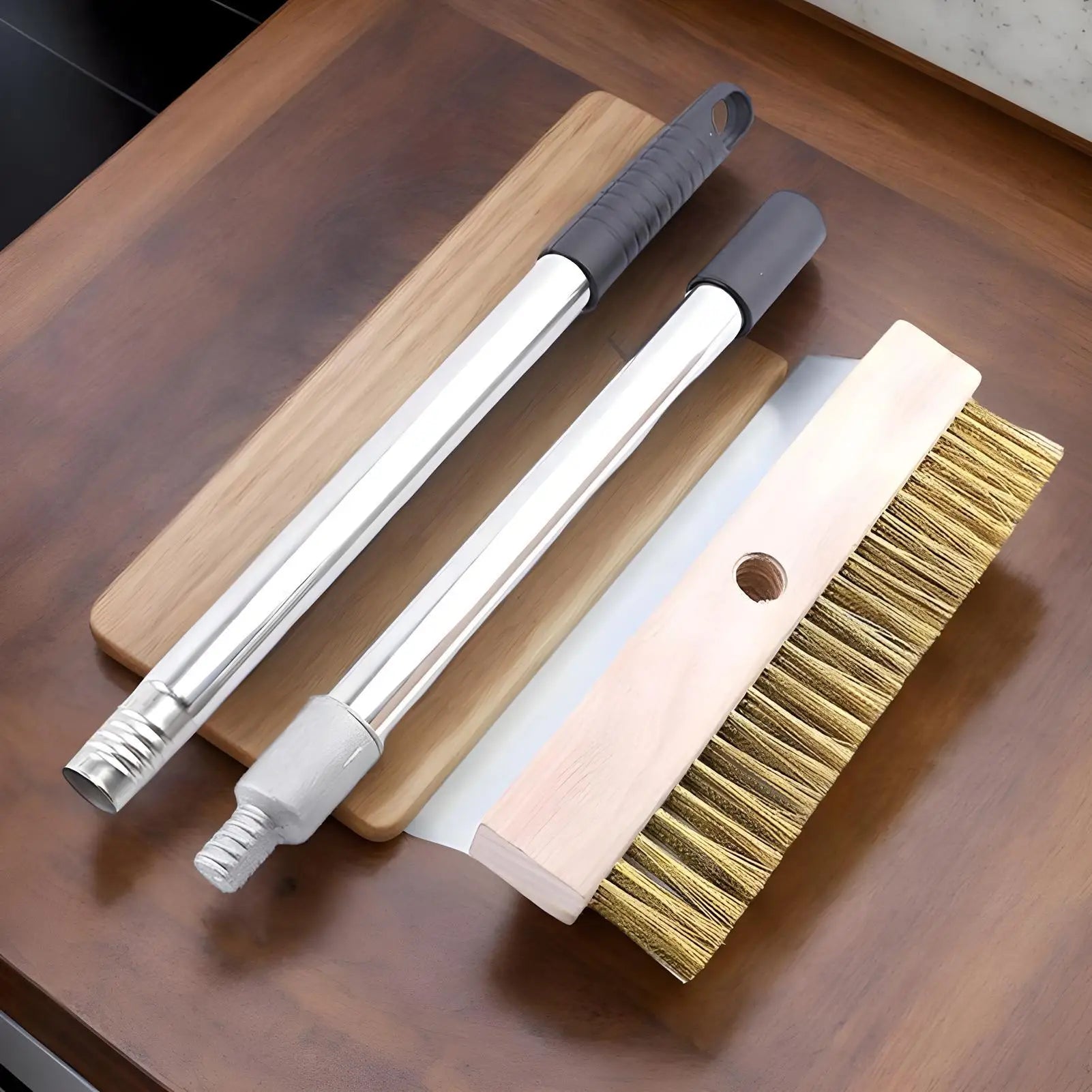 Pizza Oven Brush With Scraper Barbecue Brush For Outdoor Grill Washable Barbecue Grill Cleaning Tool For Home Commercial Qme