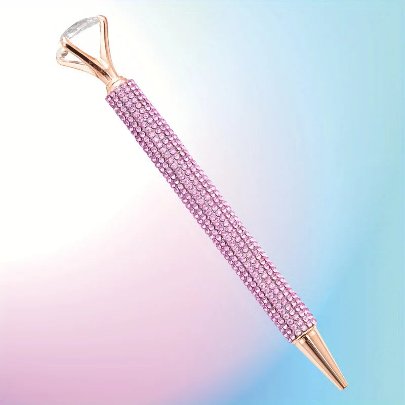 Bling Rhinestone Ballpoint Pen Large Crystal Diamond Top Rose Gold Metal Shiny Diamond Pen Gift for Wedding Office School Women Qme Light Pink 1pc